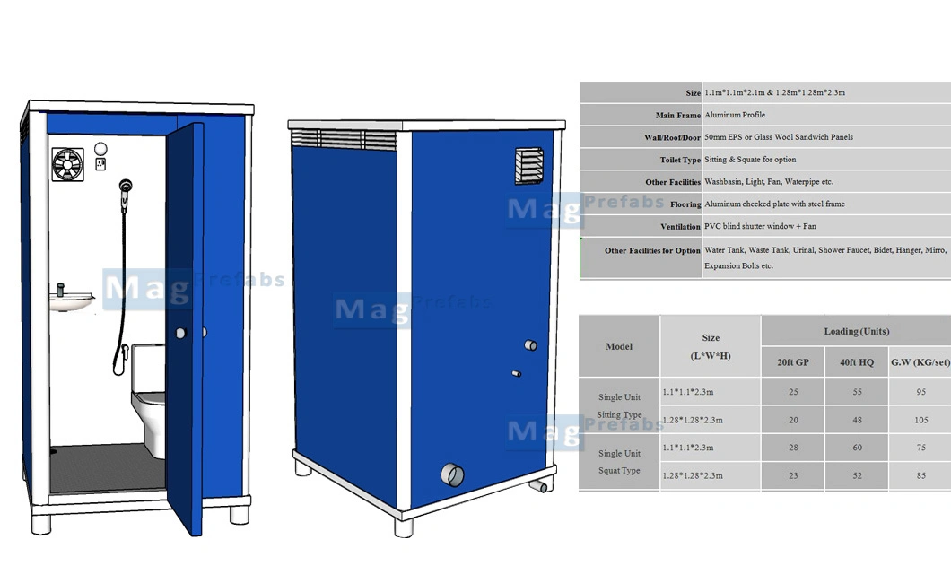 Temporary Prefab Outdoor Public Movable Shower Mobile Bathroom Portable Toilet